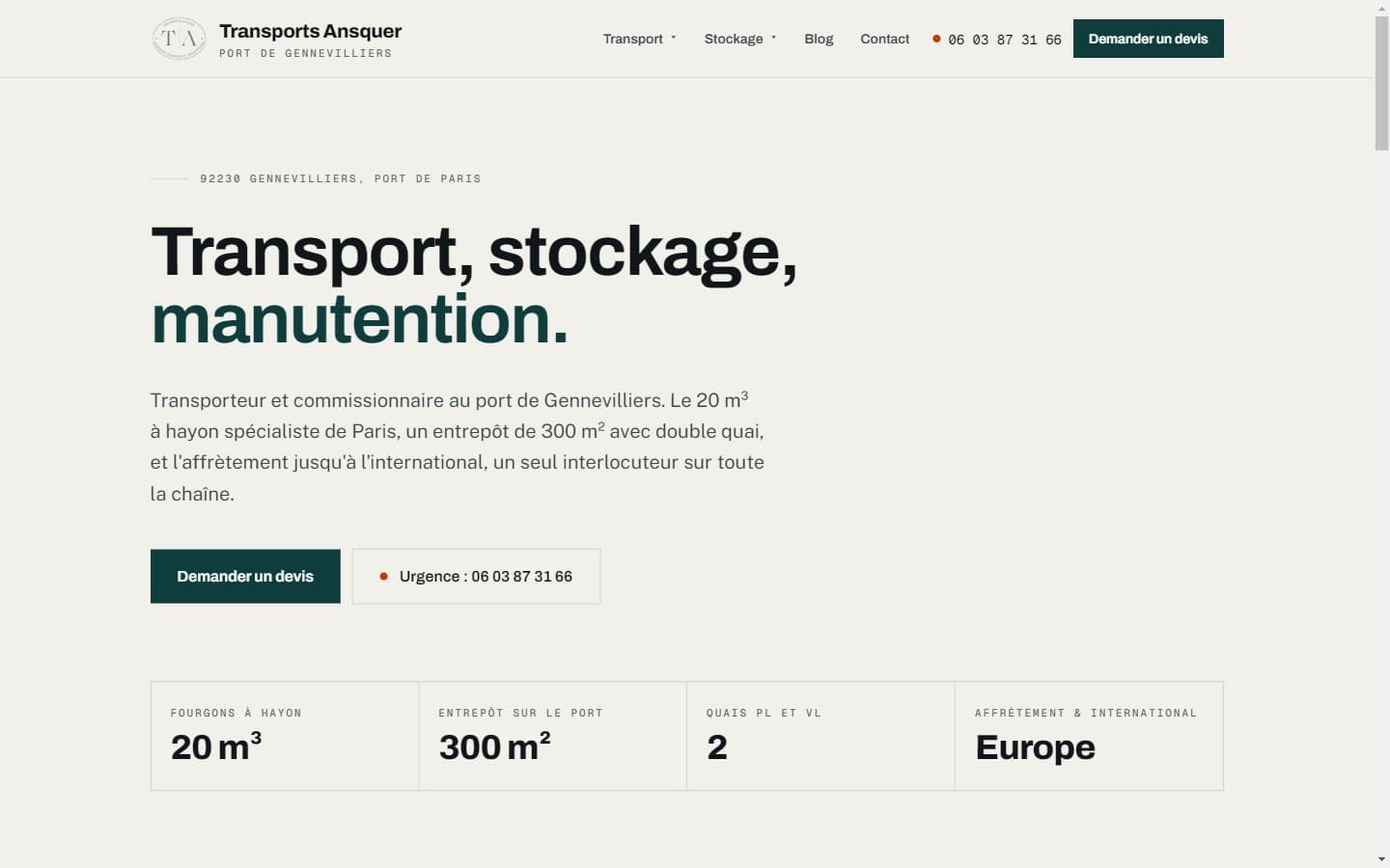 Page d'accueil de transportsansquer.fr
